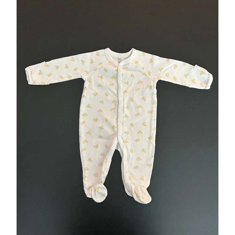 Sold* Ralph Lauren Baby 3M Polo Bear Footed Sleeper White Yellow Cotton (1282)